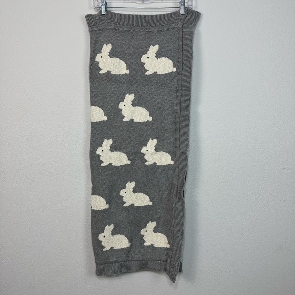 Bunny Rabbit Throw Blanket 100% Cotton Made in India Gray Ivory - Picture 2 of 10